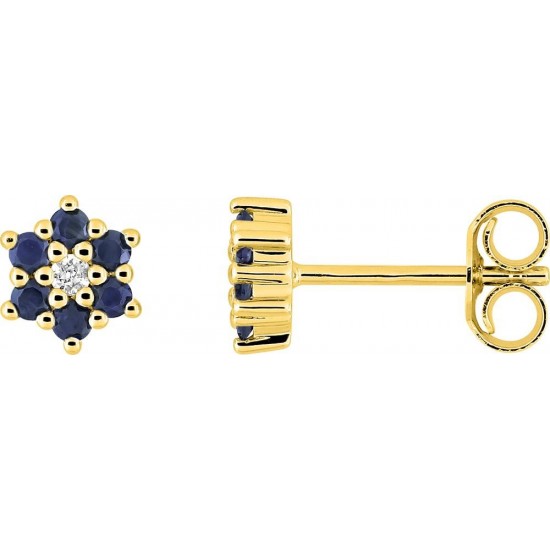 BOUCLES D'OREILLES OR JAUNE SAPHIRS ET DIAMANT