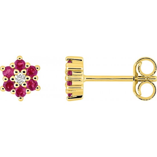 BOUCLES D'OREILLES OR JAUNE RUBIS ET DIAMANT