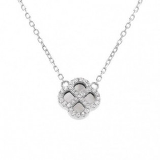 COLLIER ARGENT RHODIÉ PENDENTIF TREFLE