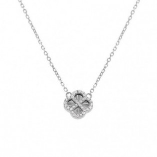 COLLIER ARGENT RHODIÉ TREFLE