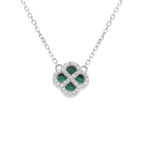 COLLIER ARGENT RHODIÉ PENDENTIF TREFLE