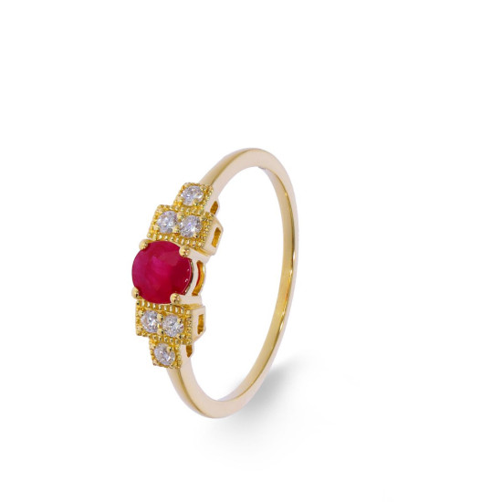 BAGUE OR RUBIS DIAMANTS
