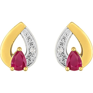 Boucles d'Oreilles Rubis Diamant Or Bicolore
