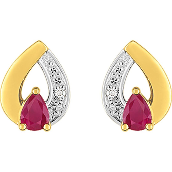 Boucles d'Oreilles Rubis Diamant Or Bicolore