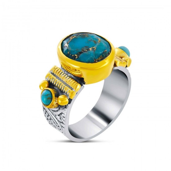 BAGUE ARGENT/LAITON TURQUOISE PETIT MODELE