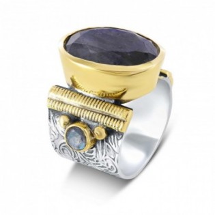 BAGUE ARGENT/LAITON LABRADORITE GRAND MODELE