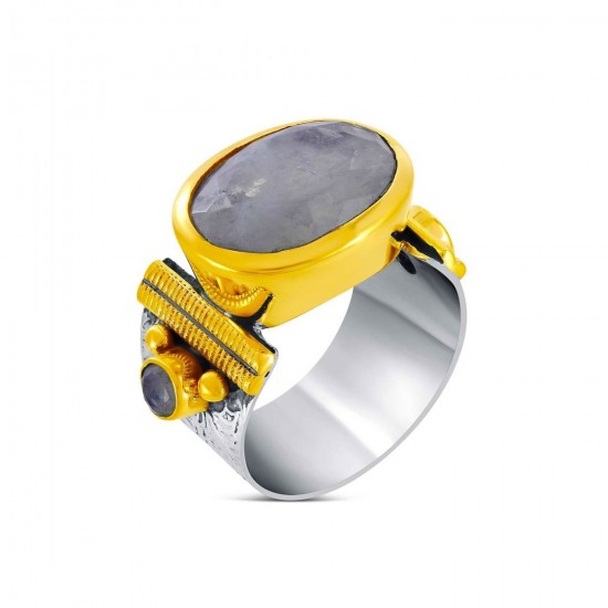 BAGUE ARGENT/LAITON PIERRE DE LUNE