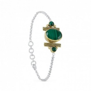 BRACELET ARGENT/LAITON MALACHITE